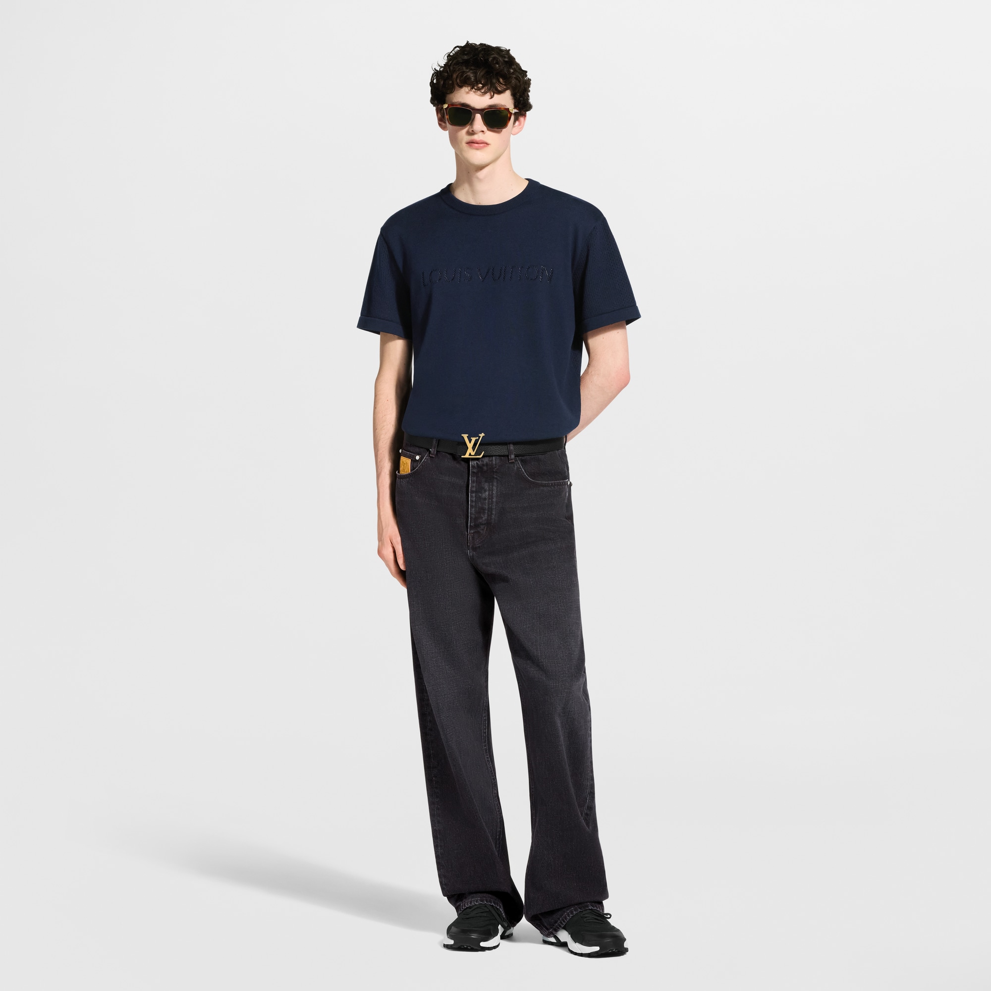 Louis Vuitton / ルイヴィトン | カシミヤ ドット クルーネック ショートスリーブ ニット | S | ブラック | レディース LOUIS VUITTON（ルイ・ヴィトン） ショート スリーブコットン ダミエ